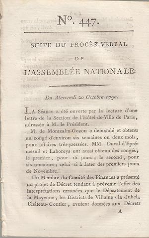 Image du vendeur pour Suite du procs -Verbal de L'Assemble Nationale. Du Mercredi 20 Octobre 1790. N 447 mis en vente par PRISCA