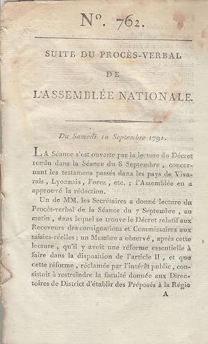 Bild des Verkufers fr Suite du procs -Verbal de L'Assemble Nationale. Du Samedi 10 Septembre 1791. N 762 zum Verkauf von PRISCA