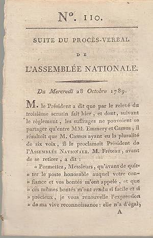 Imagen del vendedor de Suite du procs Verbal de L'assemble Nationale. Du mercredi 28 Octobre 1789. N 110 a la venta por PRISCA