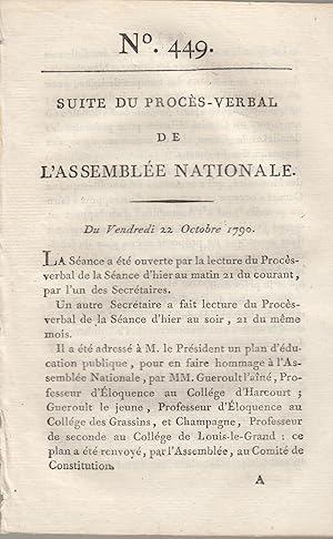Image du vendeur pour Suite du procs -Verbal de L'Assemble Nationale. Du Mardi 22 Octobre 1790. N 449 mis en vente par PRISCA