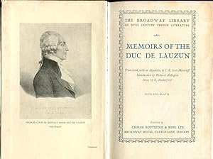 Bild des Verkufers fr Memoirs of the Duc De Lauzin zum Verkauf von Godley Books