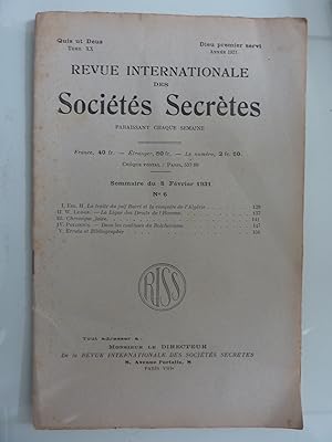 REVUE INTERNATIONAL DES SOCIETES SECRETES Tome XX 8 Fevrier 1931