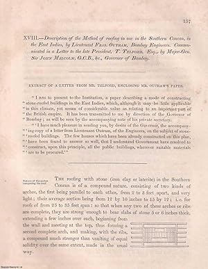 Image du vendeur pour Description of The Method of Roofing in Use in The Southern Concan, in The East Indies, by Lieutenant Fras. Outram, Bombay Engineers. Communicated in a Letter to The Late President, Thomas Telford. An article from the Institution of Civil Engineers, 1836. mis en vente par Cosmo Books