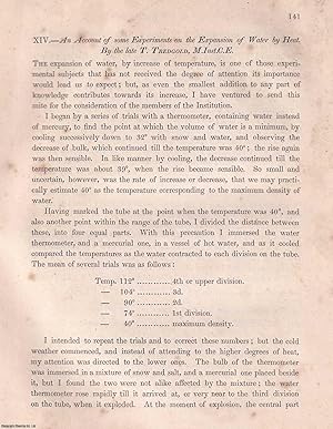 Image du vendeur pour An Account of Some Experiments on The Expansion of Water by Heat. An article from the Institution of Civil Engineers, 1836. mis en vente par Cosmo Books