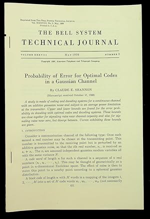 Probability of Error for Optimal Codes in a Gaussian Channel [Bell System Technical Journal Offpr...