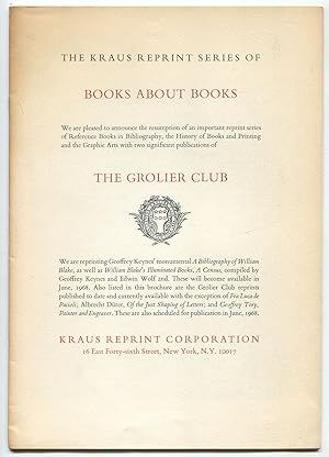 Seller image for [Catalogue]: The Kraus Reprint Series of Books About Books: The Grolier Club for sale by Between the Covers-Rare Books, Inc. ABAA