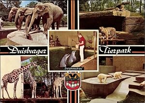 Bild des Verkufers fr Ansichtskarte / Postkarte Duisburg im Ruhrgebiet, Tierpark, Delfine, Elefanten, Tiger, Giraffen, Eisbren zum Verkauf von akpool GmbH