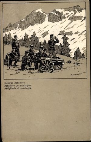 Künstler Ansichtskarte / Postkarte Schweizer Soldaten, Gebirgsartillerie, Grenzbesetzung 1914