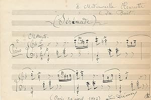 Louis DIÉMER manuscrit musical autographe 2 portées dédicacé signé