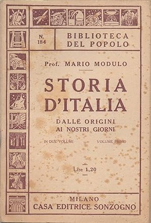 Seller image for Storia d'Italia Dalle origini ai nostri giorni - In due volumi - Volume Primo for sale by Biblioteca di Babele