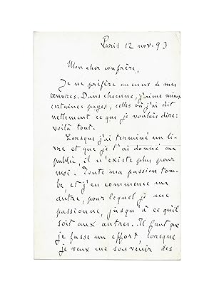Emile Zola / Lettre autographe signée / Rougon-Macquart / Roman / Conclusion