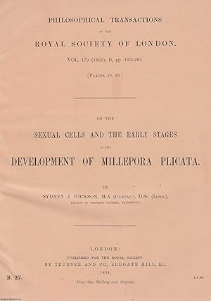 Imagen del vendedor de On The Sexual Cells and The Early Stages in The Development of Millepora Plicata. An offprint from the Philosophical Transactions of the Royal Society of London, 1888. a la venta por Cosmo Books