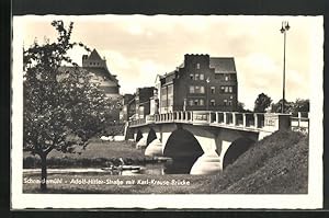 Ansichtskarte Schneidemühl, Strasse mit Karl-Krause-Brücke