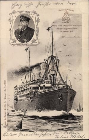 Ansichtskarte / Postkarte Dampfer Hamburg, Kapitän Eduard Burmeister, HAPAG