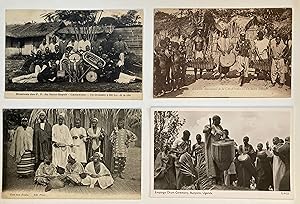 Eight early C20th B&W postcards of African musicians : EMPANGO DRUM CEREMONY UGANDA, ORCHETSRE SE...