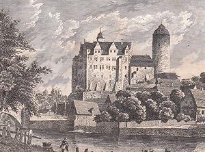 Schloss Wildeck. Ansicht mit dem Bergfried "Dicker Heinrich" vom gegenüberliegenden Ufer der Zsch...