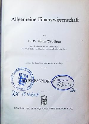 Bild des Verkufers fr Allgemeine Finanzwissenschaft. zum Verkauf von Antiquariat Bookfarm