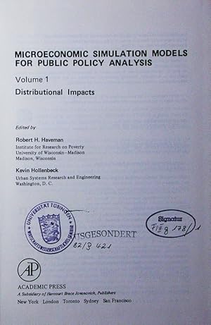 Seller image for Microeconomic simulation models for public policy analysis. [a 1978 conference sponsored by the Institute for Research on Poverty .]. - 1. Distributional impacts. for sale by Antiquariat Bookfarm