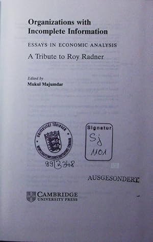 Immagine del venditore per Organizations with incomplete information. essays in economic analysis, a tribute to Roy Radner. venduto da Antiquariat Bookfarm