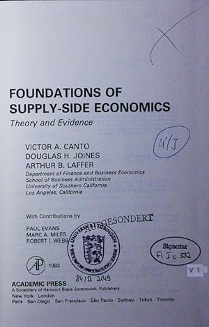 Bild des Verkufers fr Foundations of supply-side economics. theory and evidence. zum Verkauf von Antiquariat Bookfarm