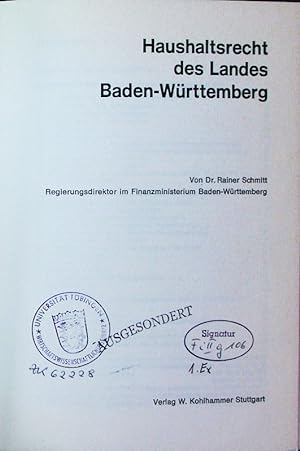Bild des Verkufers fr Haushaltsrecht des Landes Baden-Wrttemberg. Textausg. zum Verkauf von Antiquariat Bookfarm
