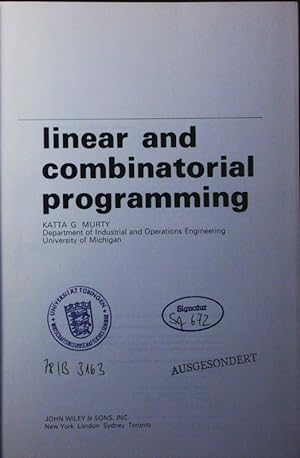 Bild des Verkufers fr Linear and combinatorial programming. zum Verkauf von Antiquariat Bookfarm