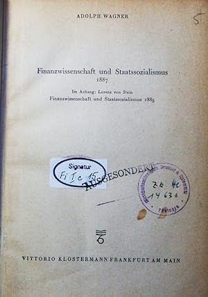 Bild des Verkufers fr Finanzwissenschaft und Staatssozialismus - 1887. zum Verkauf von Antiquariat Bookfarm