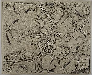 Plan der Belagerung von Glaz, 1760. Kupferstichkarte 16,5 x 20 cm