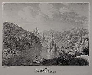 Der Felsen Barpagey. Lithographie v. Kunike aus "Zwey hundert vier und sechzig Donau-Ansichten". ...