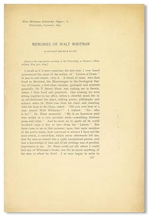 Bild des Verkufers fr MEMORIES OF WALT WHITMAN: 2 [caption title] zum Verkauf von William Reese Company - Literature, ABAA