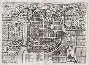 Trento Tridentum Trentino A.Adige Incisione di Merian Matthäus del 1640 Ristampa 