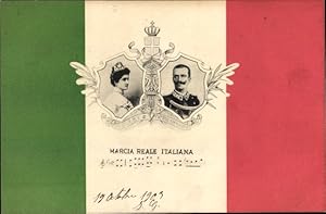 Seller image for Ansichtskarte / Postkarte Marcia Reale Italiana, Viktor Emanuel III, Elena von Montenegro, Knigspaar von Italien for sale by akpool GmbH