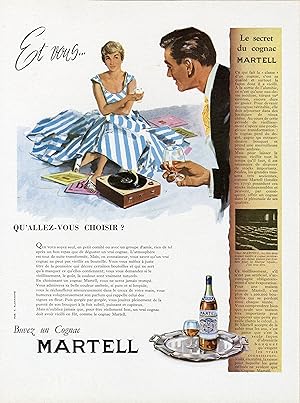 "COGNAC MARTELL" Annonce originale entoilée par Y. ALEXANDRE parue dans RÉALITÉS (1955)