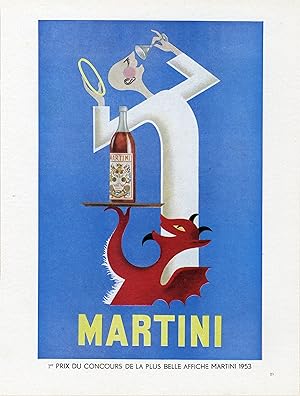 "1er PRIX MARTINI de la PLUS BELLE AFFICHE 1953" Annonce originale entoilée illustrée par F. MARC...
