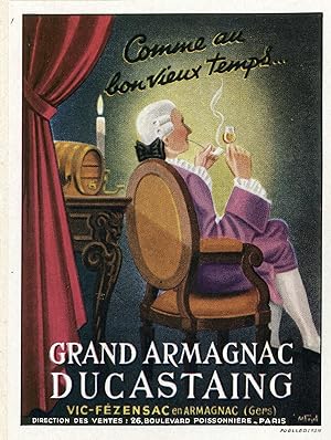 "GRAND ARMAGNAC DUCASTAING" Annonce originale entoilée par M. FAYOL / PUBLI BD Lyon (1946)