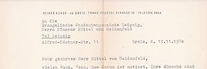 Original-Brief des Schriftstellers Reiner Kunze an einen ihm bekannten Theologen in der DDR.
