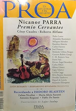 Bild des Verkufers fr Proa en las Letras y en las Artes. N83 - Tercera poca - Agosto / Septiembre 2012. Nicanor Parra : Premio Cervantes / Csar Cuadro - Roberto Alifano zum Verkauf von Librera Monte Sarmiento