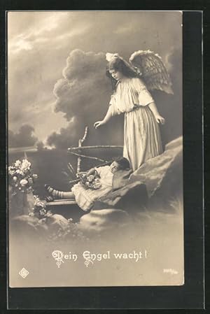 Image du vendeur pour Ansichtskarte Schutzengel, die schtzende Hand ber ein Kind haltend das schlft mis en vente par Bartko-Reher
