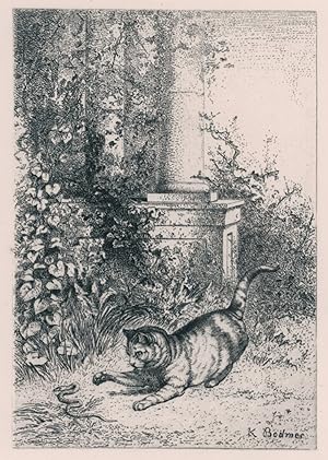 A Domestic Cat Playing with a Garter Snake, from Eaux-Fortes Animaux & Paysages; Chat jouant avec...
