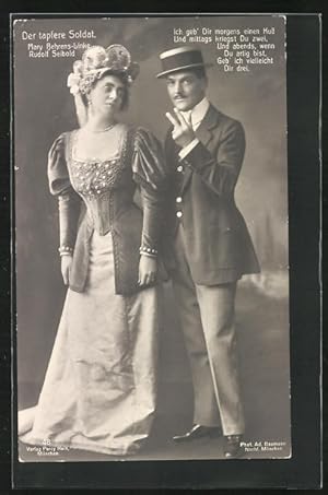 Ansichtskarte Operette Der tapfere Soldat, Mary Behrens-Linke und Rudolf Seibold in Bühnenkostümen