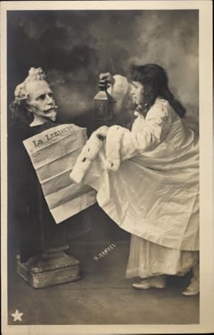 Ansichtskarte / Postkarte Mädchen mit Laterne, Zeitung La Lanterne, Büste - Foto: Henri Manuel