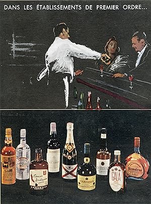 "ALCOOLS DIVERS DANS LES ÉTABLISSEMENTS DE PREMIER ORDRE" Annonce originale entoilée (1958)