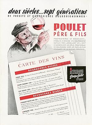 "BOURGOGNES POULET Père & Fils" Annonce originale entoilée FRANCE ILLUSTRATION (1947)