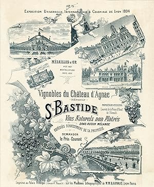 "VIGNOBLES du CHÂTEAU d'ARGNAC / S. BASTIDE" Affiche d'intérieur originale entoilée (Litho 1894)