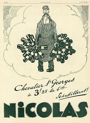 "VINS NICOLAS Chevalier St Georges" Annonce originale entoilée parue dans L'ILLUSTRATION le 12 Ja...
