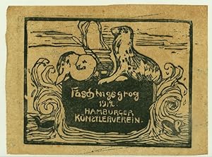 Image du vendeur pour Einladung zum "Faschingsgrog 1912. Hamburger Ksntlerverein". Original Holzschnitt auf dnnem Japanpapier. mis en vente par Stader Kunst-Buch-Kabinett ILAB