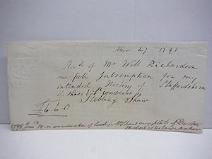 Seller image for 1793: STEBBING SHAW - TOPOGRAPHER - HANDWRITTEN RECEIPT for sale by Imperial Books and Collectibles