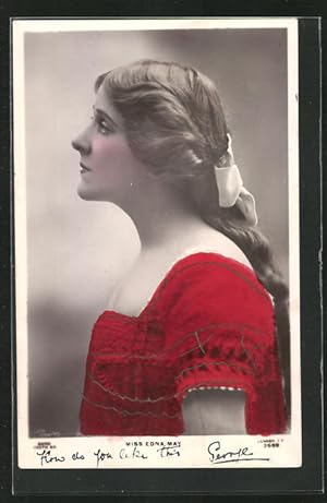 Bild des Verkufers fr Ansichtskarte Schauspieler Miss Edna May im roten Kleid im Seitenportrt zum Verkauf von Bartko-Reher