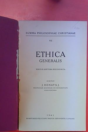 Bild des Verkufers fr Ethica Generalis. Summa Philosophiae Christianae VII. zum Verkauf von biblion2