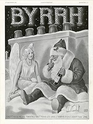 "BYRRH : NOËL 1934" Annonce originale entoilée Illustrée par Georges LÉONNEC et parue dans L'ILLU...